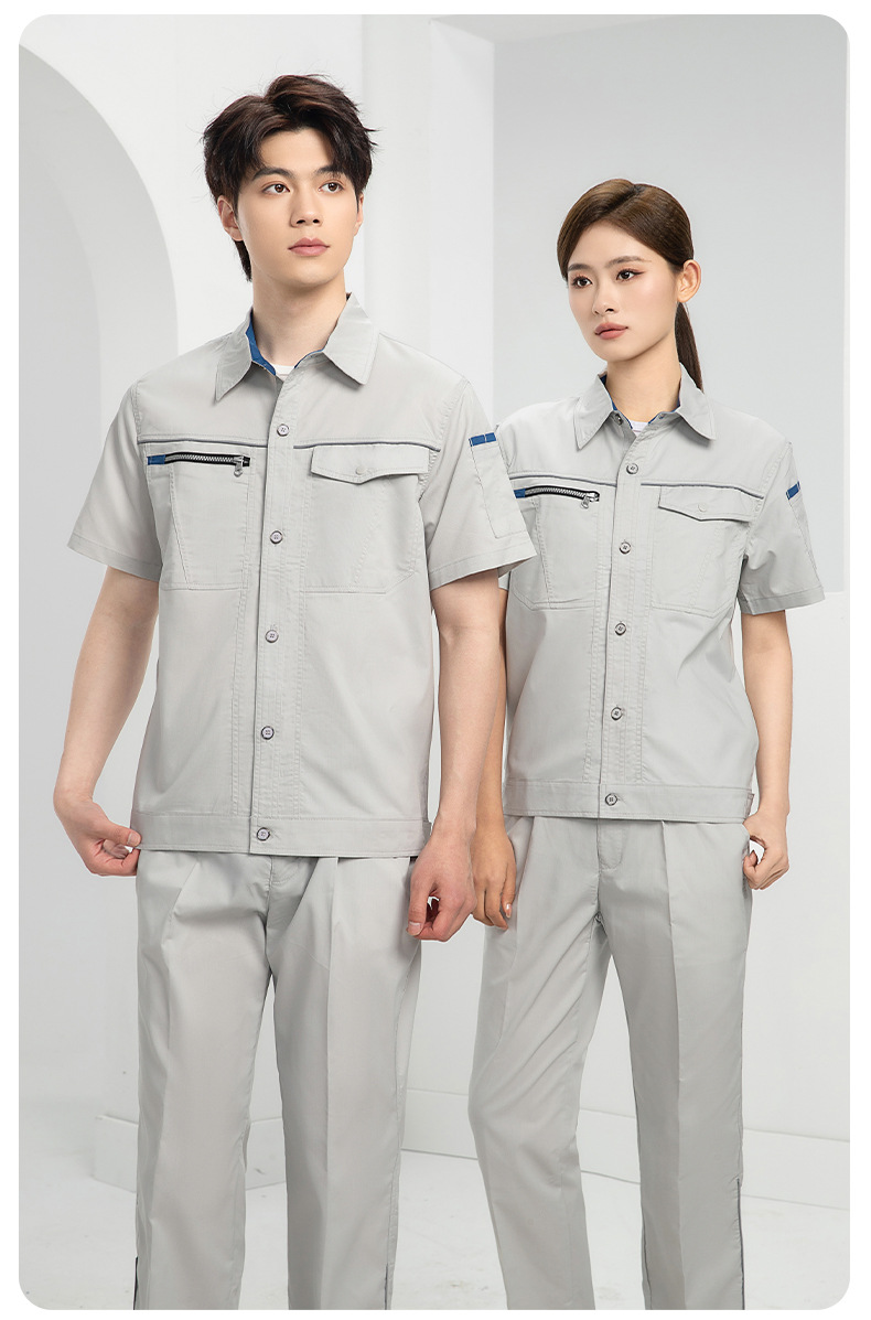 DL235D 夏季短袖高端工作服男薄款吸濕排汗工裝汽修車間工廠勞保服定制(圖12)