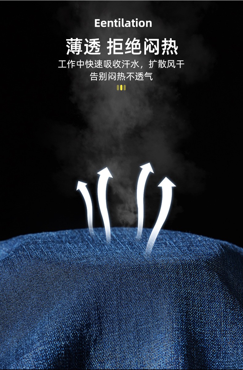 NZ024A 夏季薄款長袖反光繩拉鏈牛仔工作服定制套裝男電焊工機(jī)修勞保服(圖5)