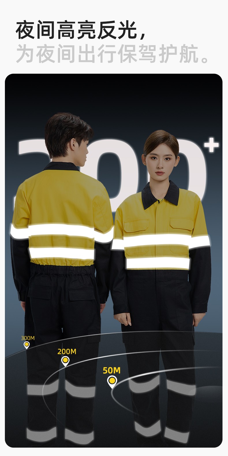 WQ2119LT 純棉春秋連體勞保工作服熒光黃桔煤礦井下印字反光條工地襯衣(圖4)