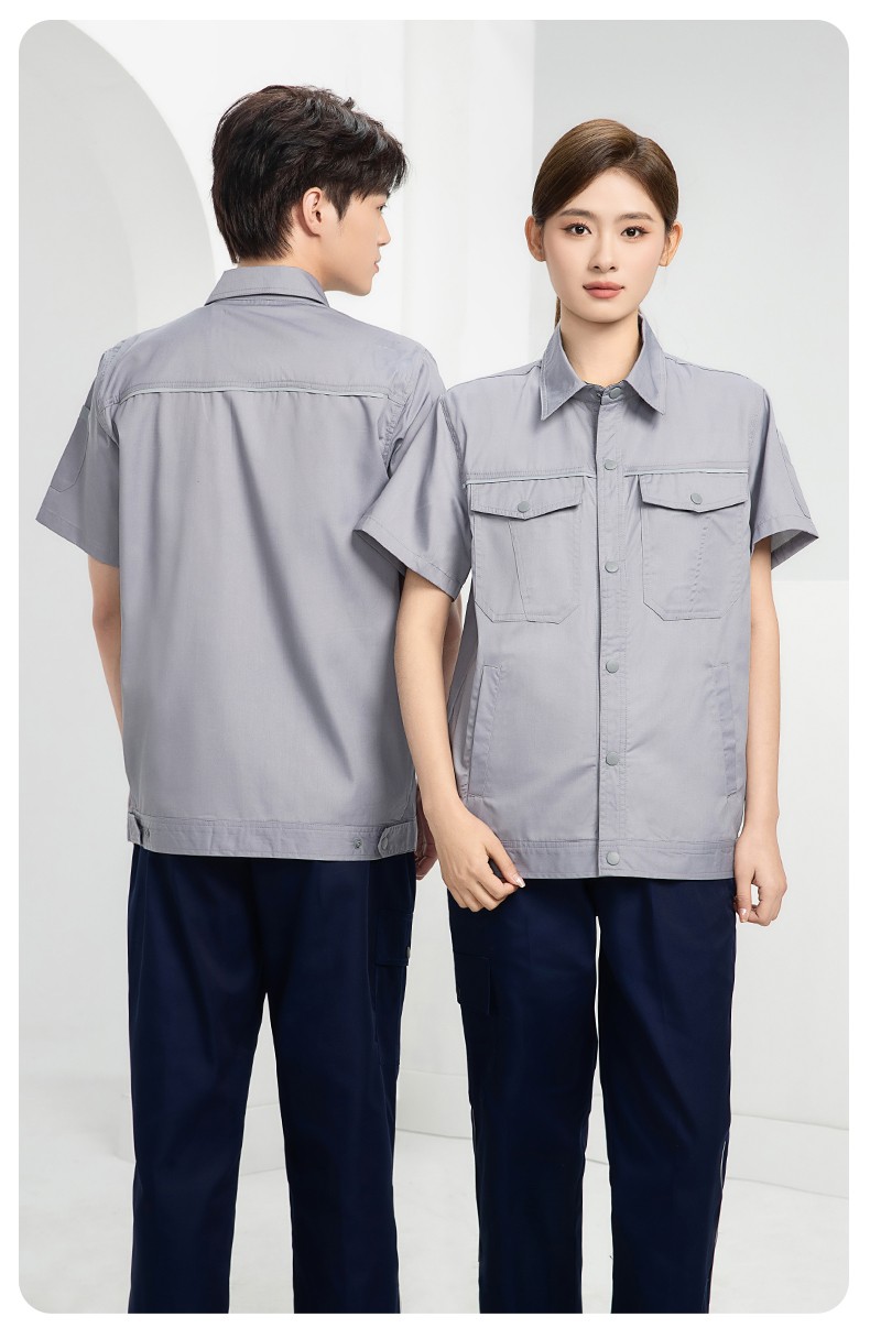 DM241D 海源夏季純色工作服套裝定制薄款反光條紐扣外套耐磨耐臟勞保服(圖16)