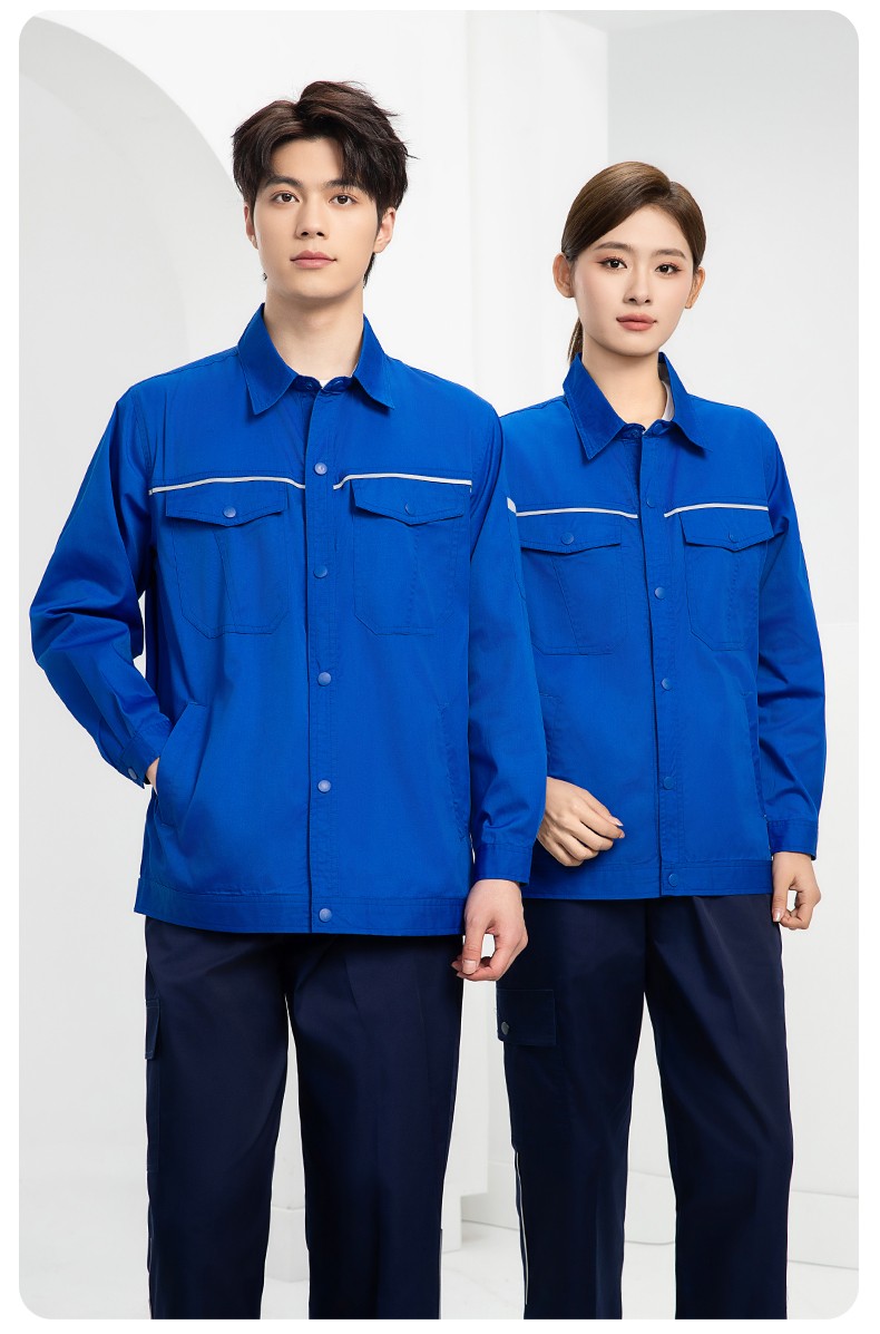 DM241D 海源夏季純色工作服套裝定制薄款反光條紐扣外套耐磨耐臟勞保服(圖17)