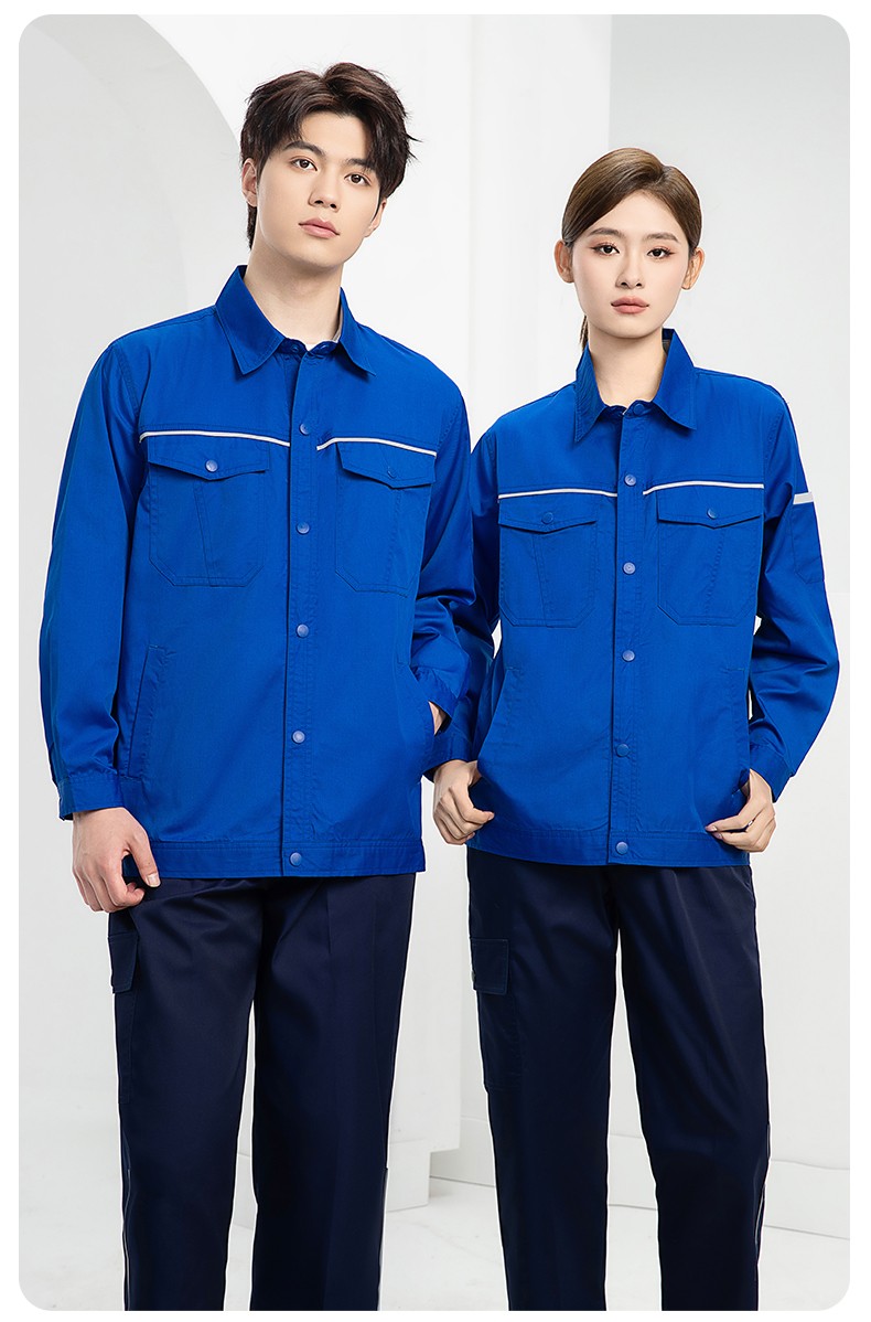 DM241D 海源夏季純色工作服套裝定制薄款反光條紐扣外套耐磨耐臟勞保服(圖18)