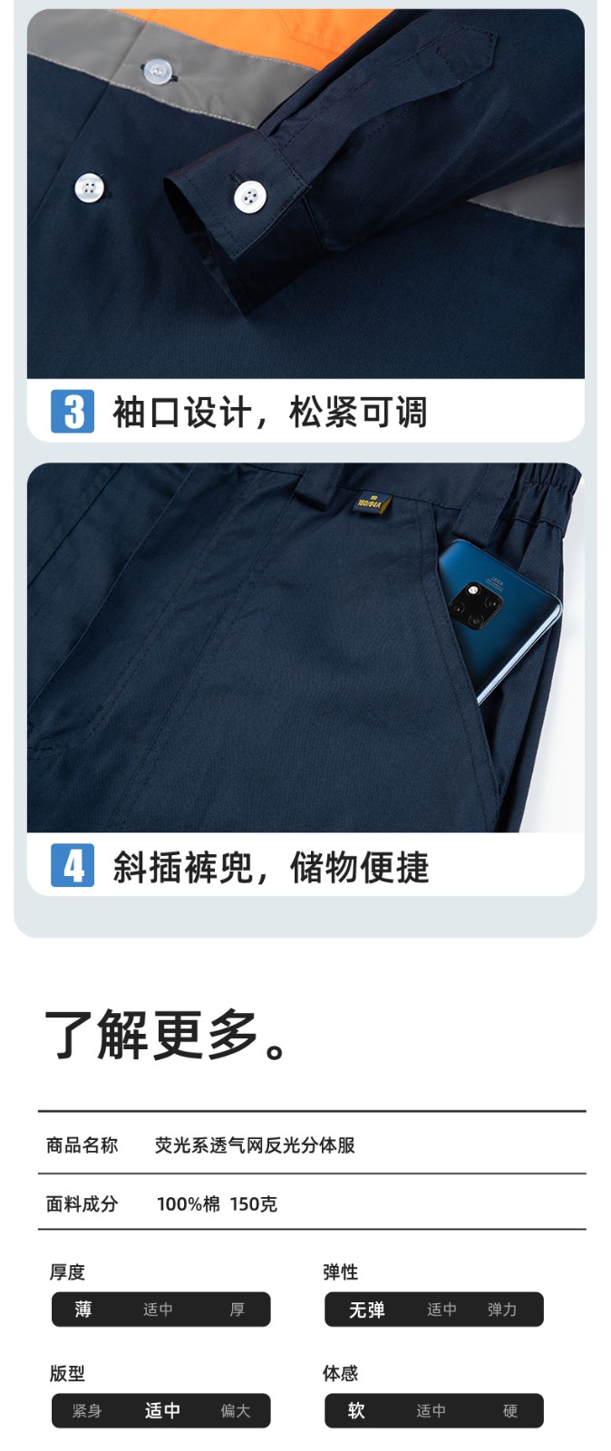 WQ2119X 夏季薄款反光條工作服印LOGO透氣車間廠服拉鏈款立領工裝外貿(mào)(圖9)