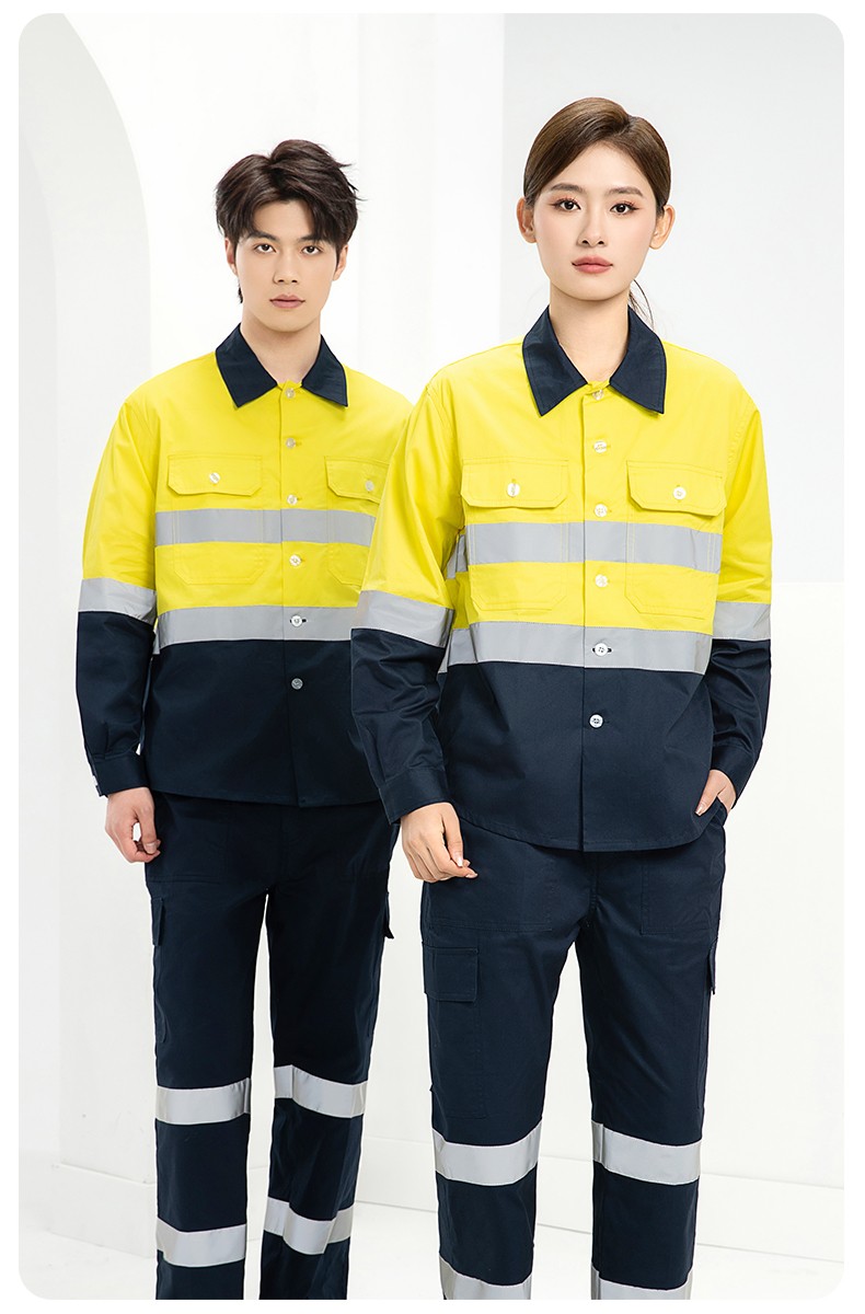 WQ2119X 夏季薄款反光條工作服印LOGO透氣車間廠服拉鏈款立領工裝外貿(mào)(圖15)