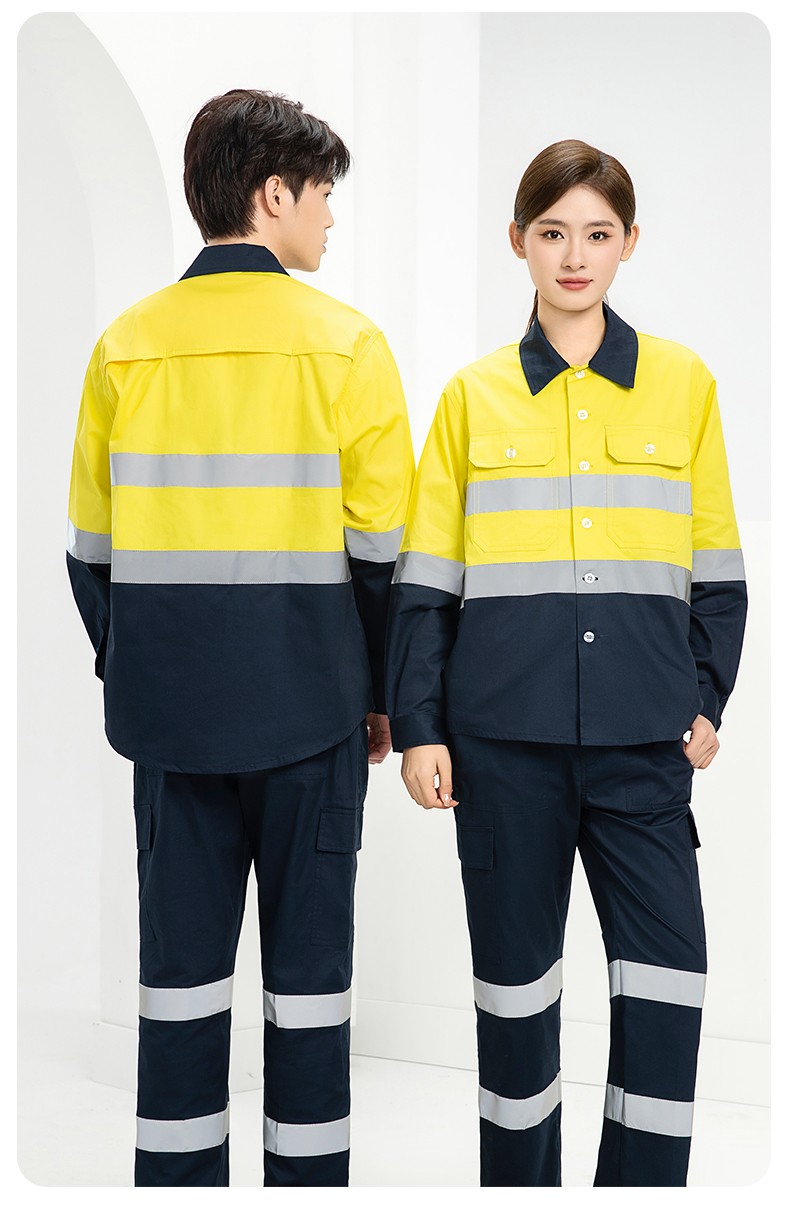 WQ2119X 夏季薄款反光條工作服印LOGO透氣車間廠服拉鏈款立領工裝外貿(mào)(圖16)