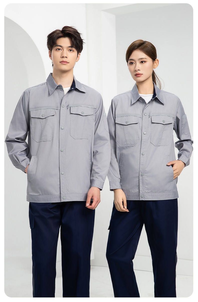 DM241X 海源夏季長袖薄款工作服套裝反光條紐扣套裝耐磨機修勞保工裝定制(圖21)