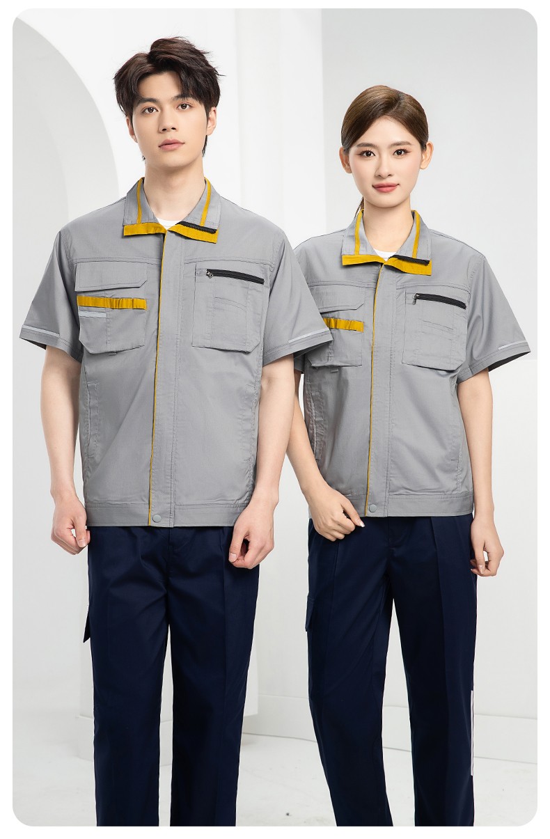 DM2316D 夏季工作服男短袖薄款套裝耐磨透氣勞保服上衣汽修服工廠(chǎng)工裝定制(圖14)