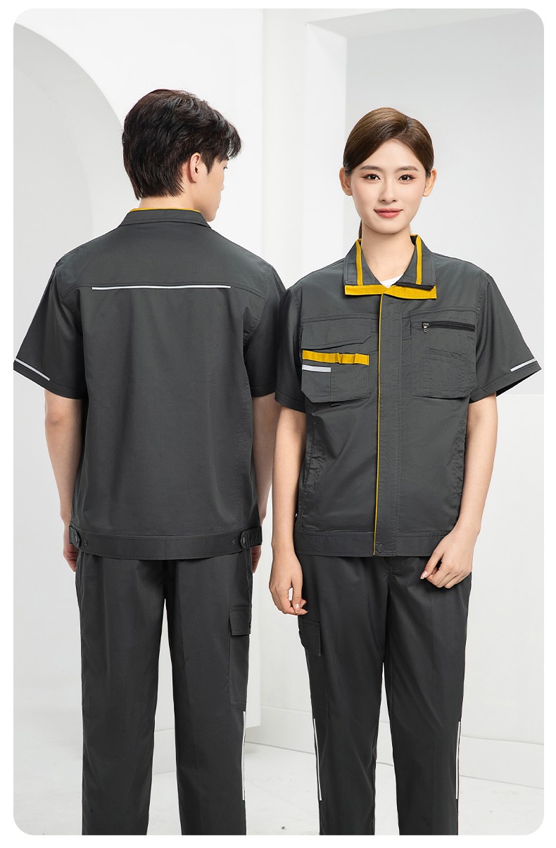 DM2316D 夏季工作服男短袖薄款套裝耐磨透氣勞保服上衣汽修服工廠(chǎng)工裝定制(圖18)