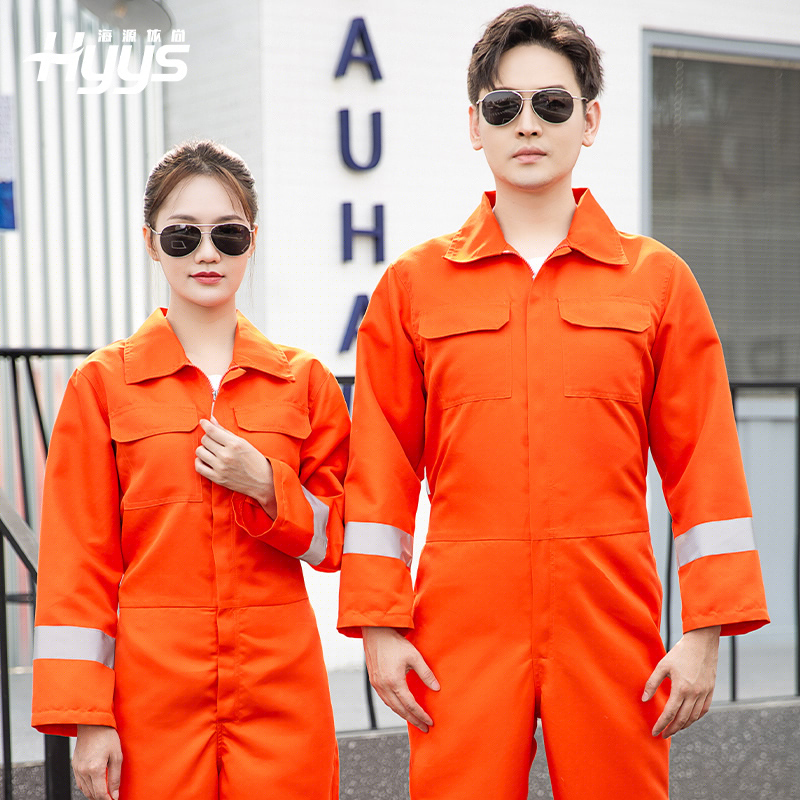 CD219 滌絲連體工作服套裝男反光條出口耐磨耐臟工廠車間機(jī)修工裝勞保服