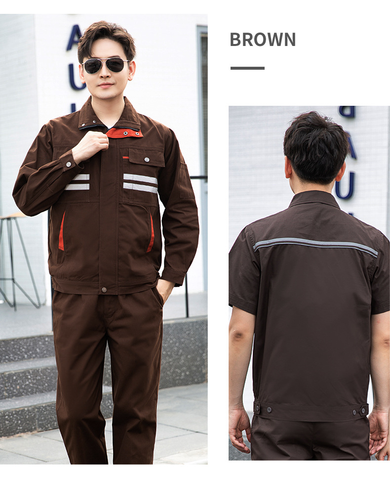QM2112D 夏季純棉短袖工作服套裝男薄款透氣吸汗汽修物業(yè)電工反光條勞保服(圖18)