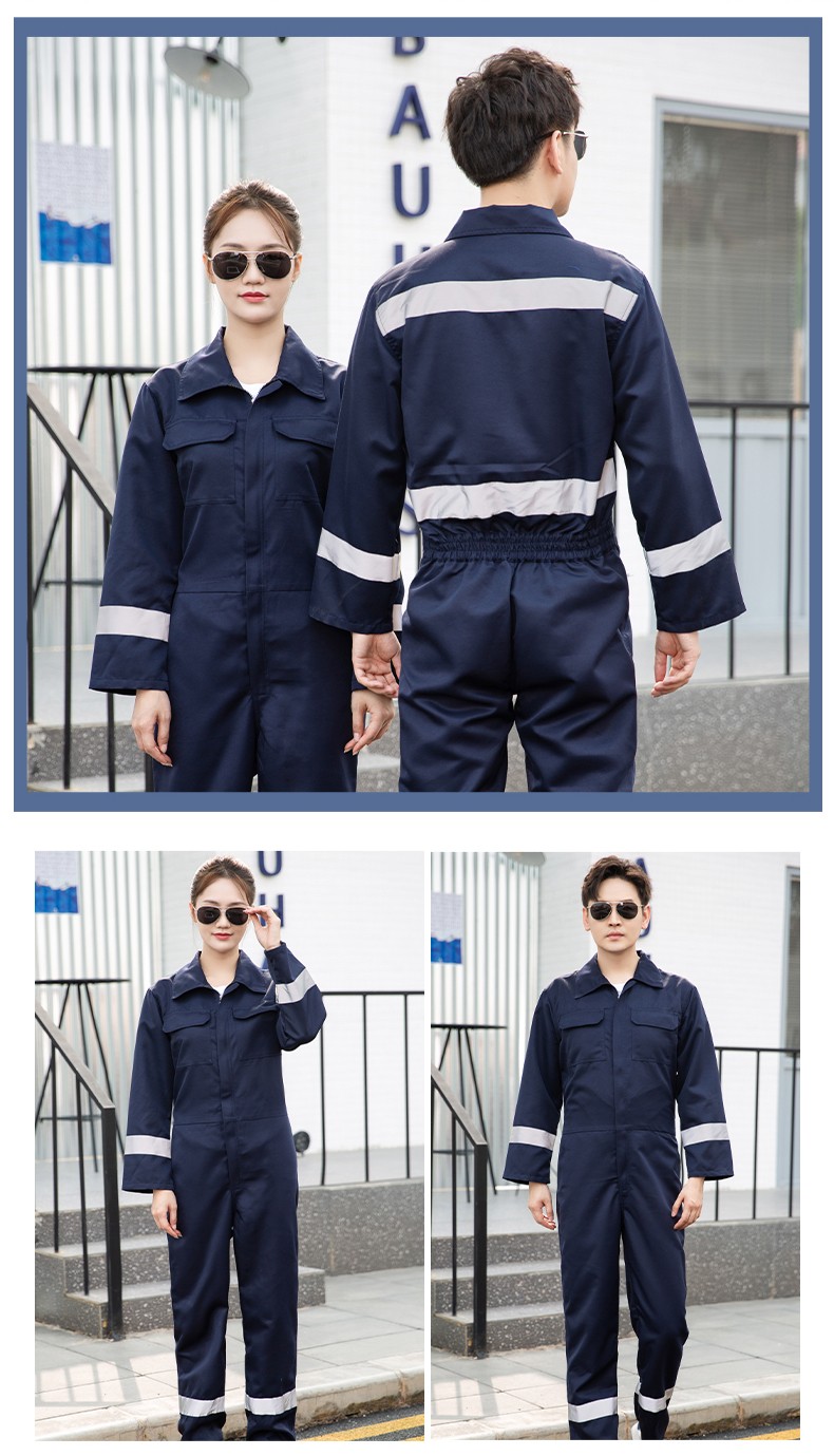 CD219 滌絲連體工作服套裝男反光條出口耐磨耐臟工廠車間機(jī)修工裝勞保服(圖13)