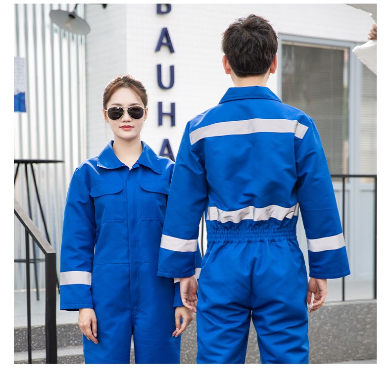CD219 滌絲連體工作服套裝男反光條出口耐磨耐臟工廠車間機(jī)修工裝勞保服(圖17)
