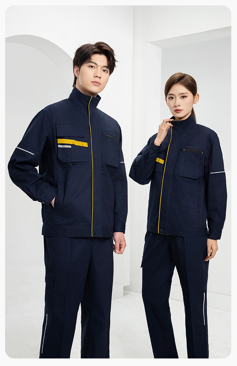 DM2316 海源春秋工作服男長袖套裝印字LOGO反光條工裝車間工人夾克勞保服(圖13)