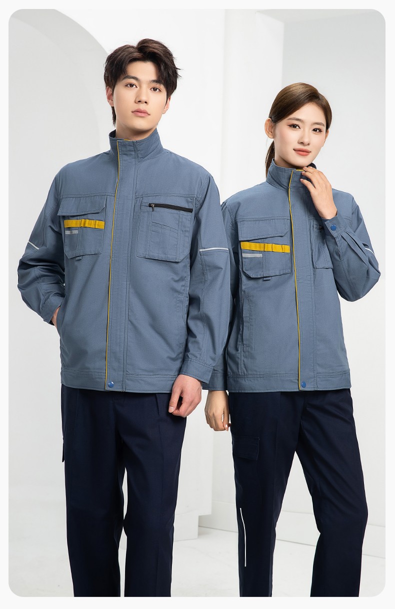 DM2316 海源春秋工作服男長袖套裝印字LOGO反光條工裝車間工人夾克勞保服(圖15)
