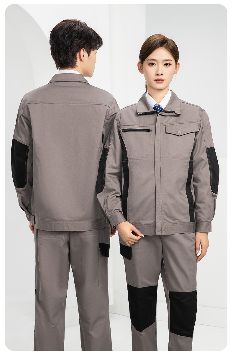 DM2312 海源春秋拼色工作服男印字LOGO加固耐磨勞保服工廠車間工裝機(jī)修服(圖17)