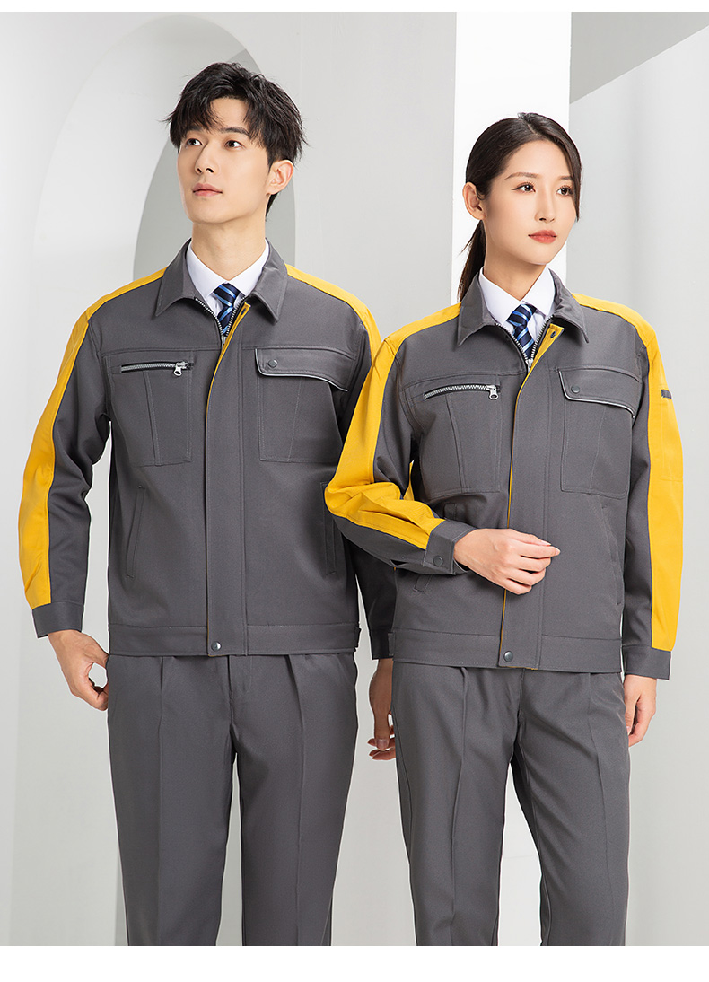 DL236 高端工作服定制印字男春秋長袖套裝滌蓋棉工裝車間工人勞保服上衣(圖24)