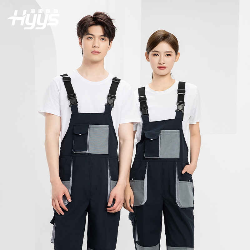 WF290 海源春秋背帶工裝男多兜牛津加固耐磨印LOGO機(jī)修連體廠(chǎng)服勞保服