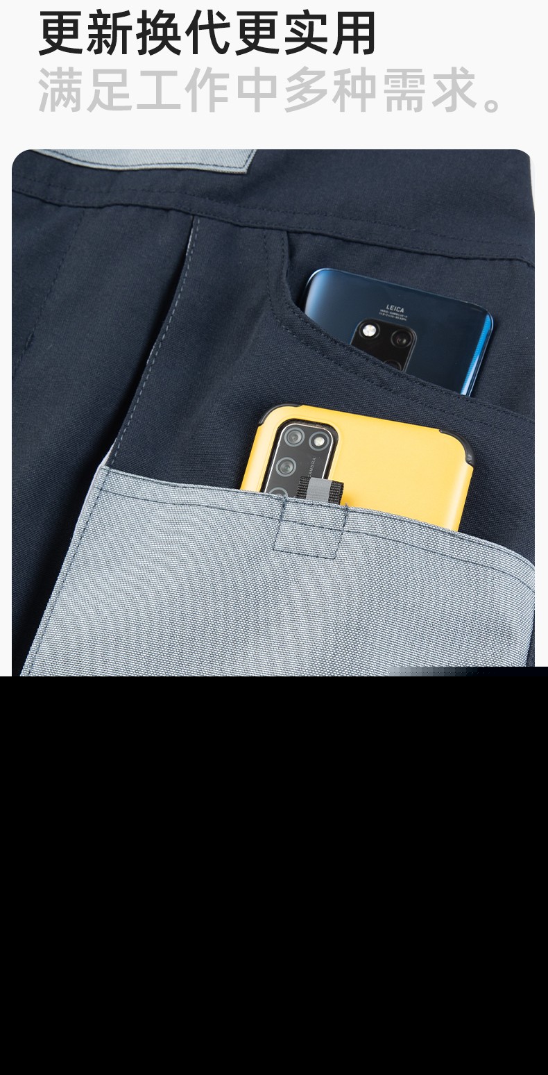 WF290 海源春秋背帶工裝男多兜牛津加固耐磨印LOGO機(jī)修連體廠服勞保服(圖5)