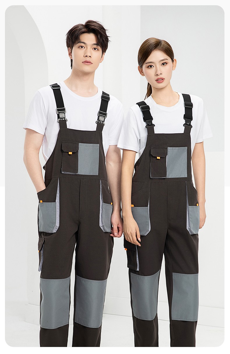 WF290 海源春秋背帶工裝男多兜牛津加固耐磨印LOGO機(jī)修連體廠服勞保服(圖14)