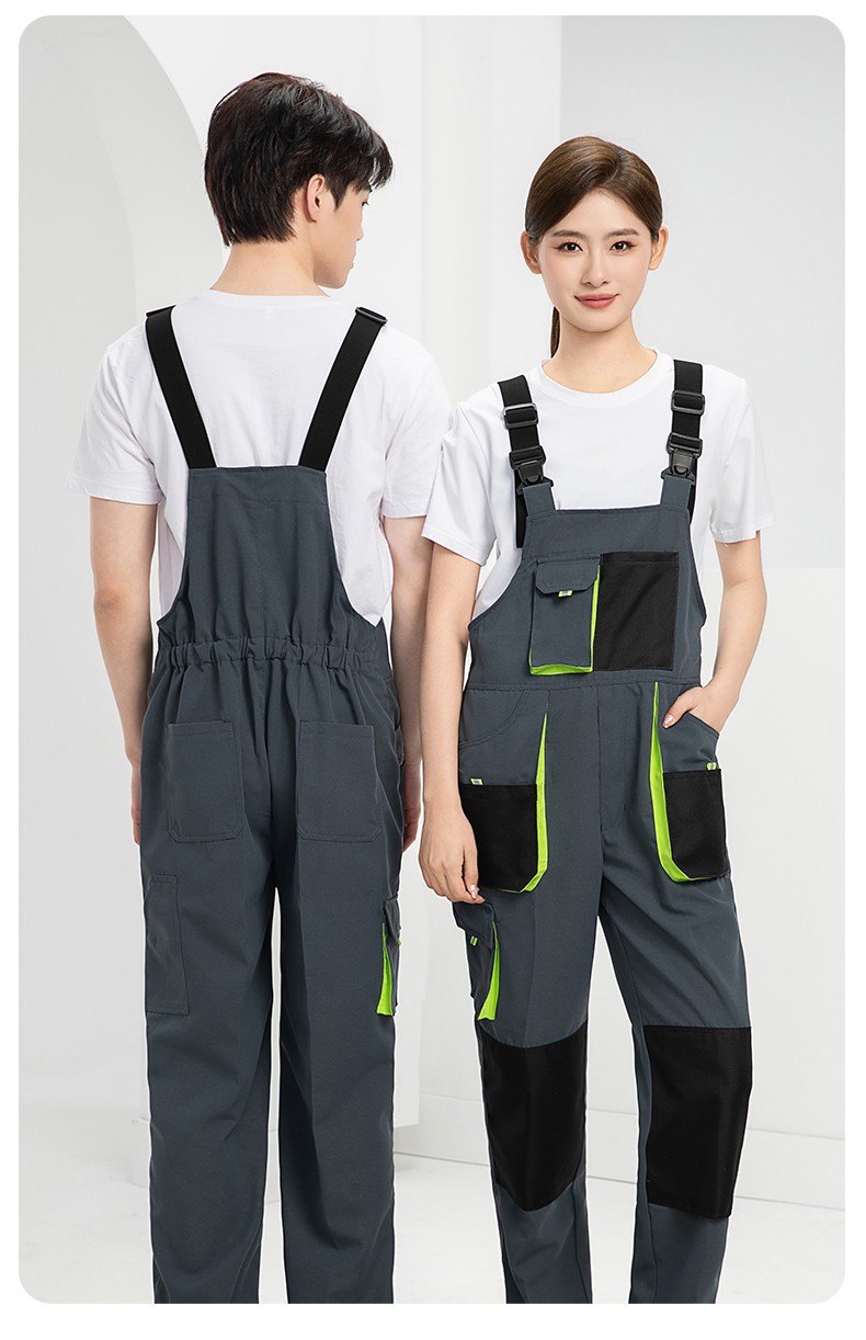 WF290 海源春秋背帶工裝男多兜牛津加固耐磨印LOGO機(jī)修連體廠服勞保服(圖17)