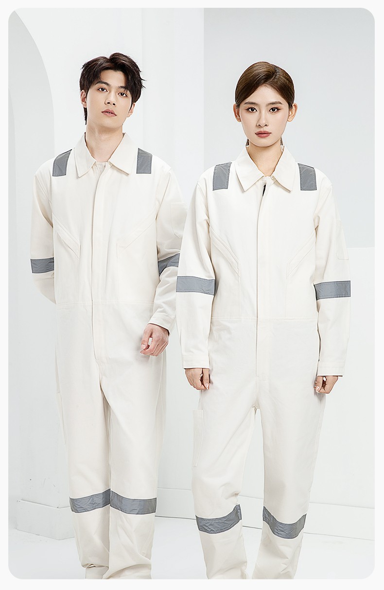 QM217 純棉連體工作服套裝男反光耐磨耐臟機(jī)修電焊工船廠海港定制勞保服(圖16)