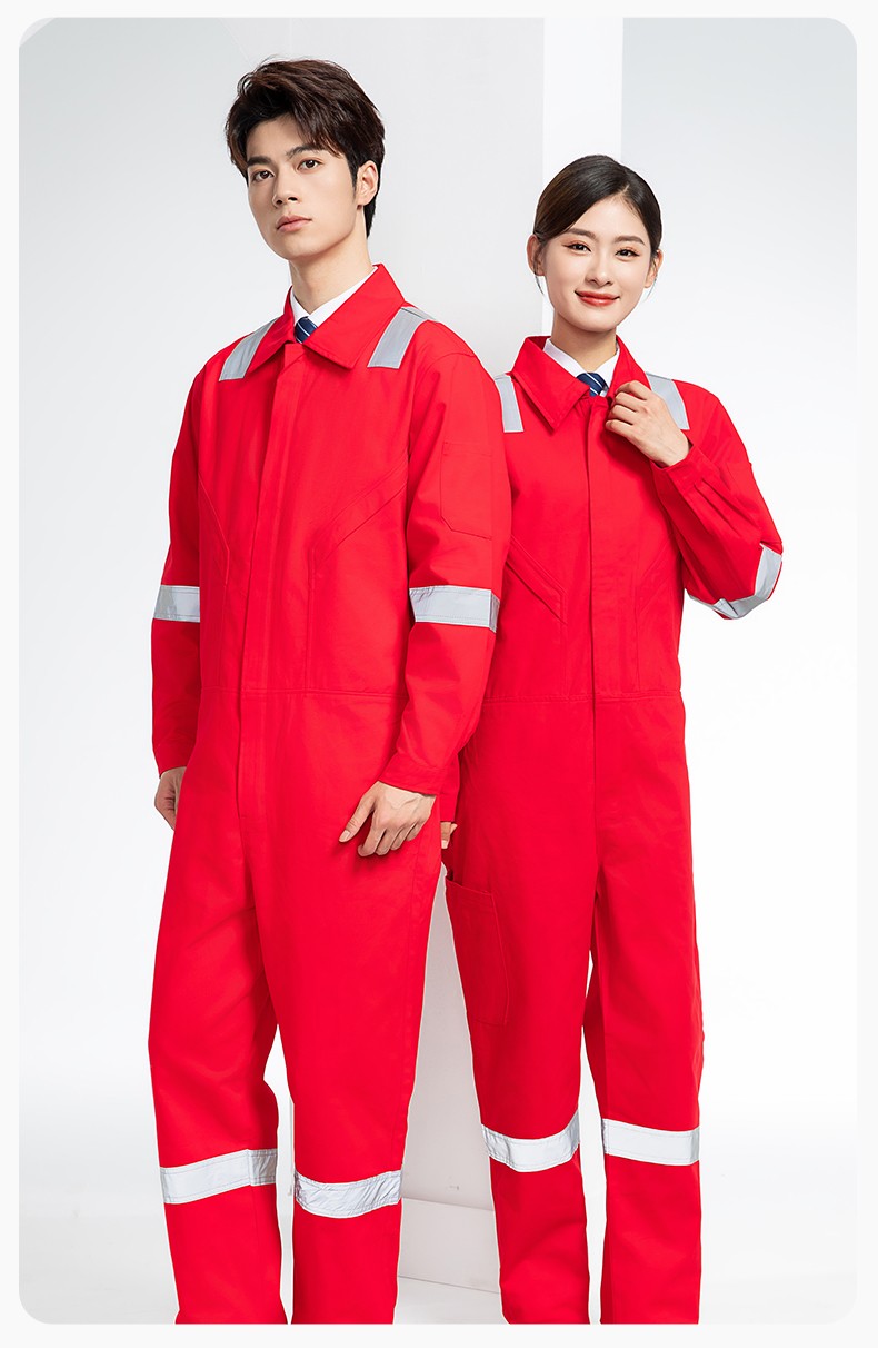 QM217 純棉連體工作服套裝男反光耐磨耐臟機(jī)修電焊工船廠海港定制勞保服(圖19)
