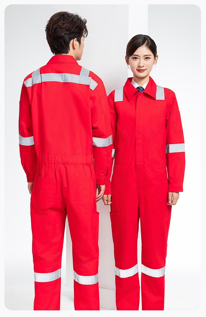 QM217 純棉連體工作服套裝男反光耐磨耐臟機(jī)修電焊工船廠海港定制勞保服(圖20)