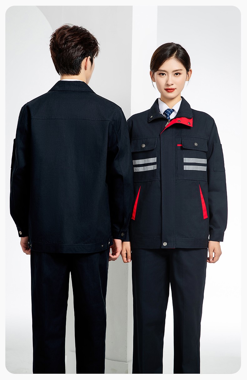 QM2112 純棉工作服定制印字男春秋長袖耐磨工廠車間汽機修全棉反光勞保服(圖20)