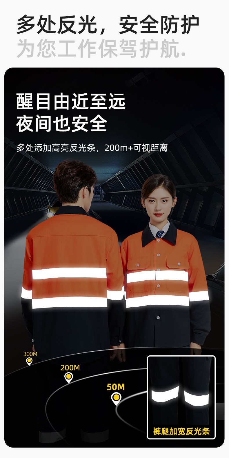 WQ2119 純棉煤礦井下勞保工作服套裝反光條建筑工地熒光黃橘襯衣襯衫(圖4)