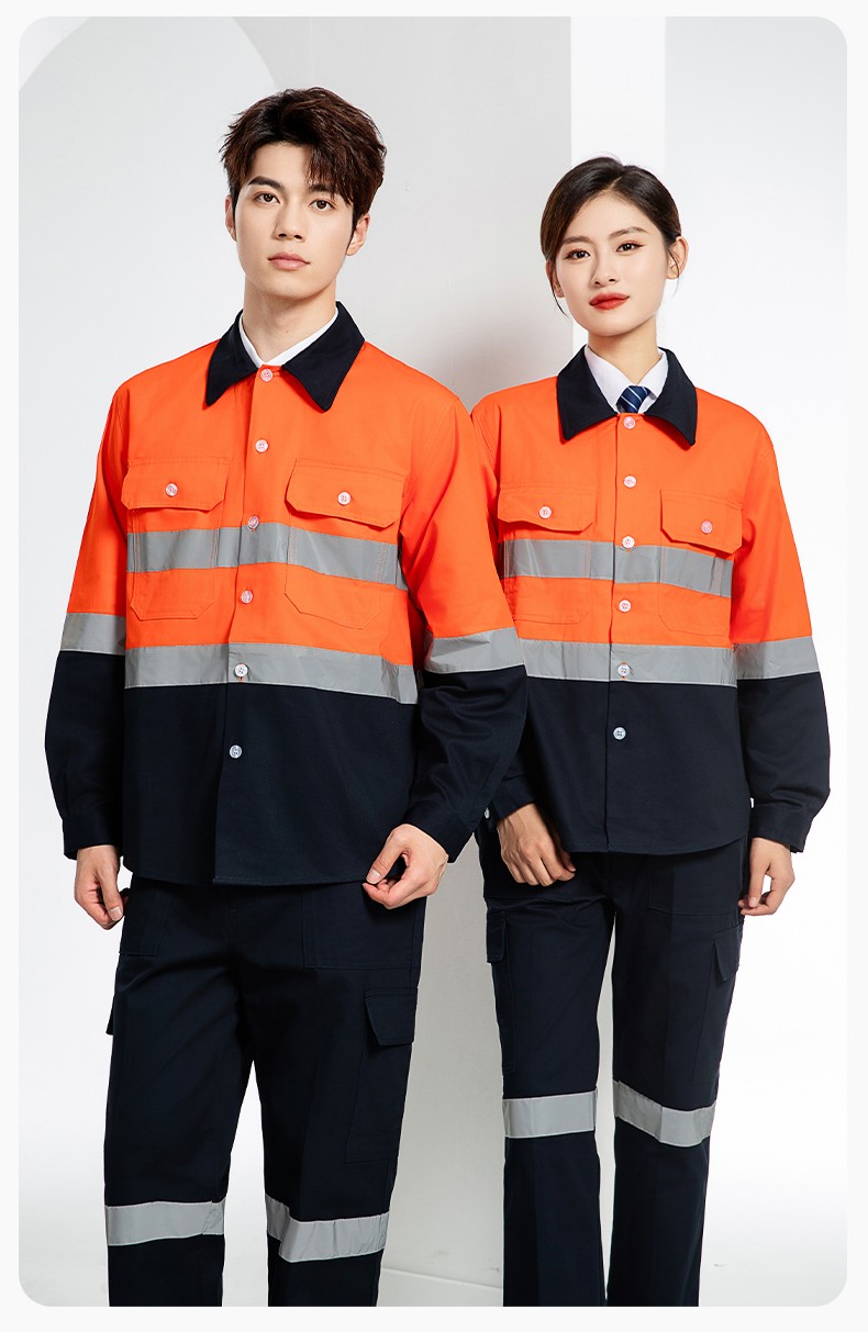 WQ2119 純棉煤礦井下勞保工作服套裝反光條建筑工地熒光黃橘襯衣襯衫(圖14)