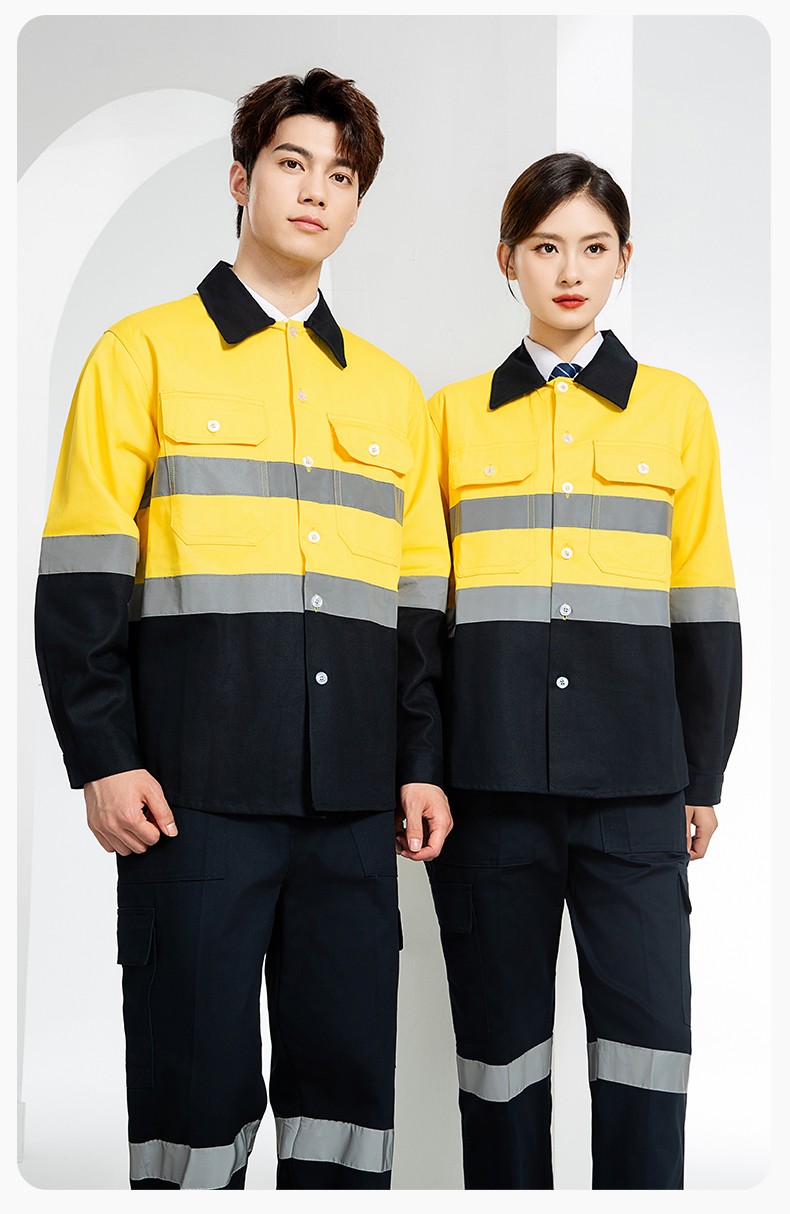 WQ2119 純棉煤礦井下勞保工作服套裝反光條建筑工地熒光黃橘襯衣襯衫(圖15)
