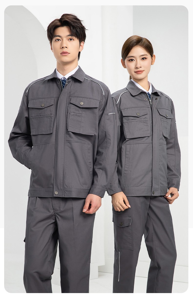 DM2315 海源春秋工作服套裝男機(jī)修車間勞保服印字LOGO反光磨毛工地工裝(圖1)