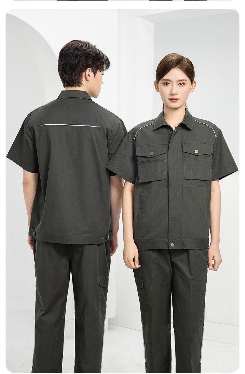 DM2315D 海源夏季工作服男短袖套裝機修服印字LOGO工地工人耐磨工裝定制(圖16)
