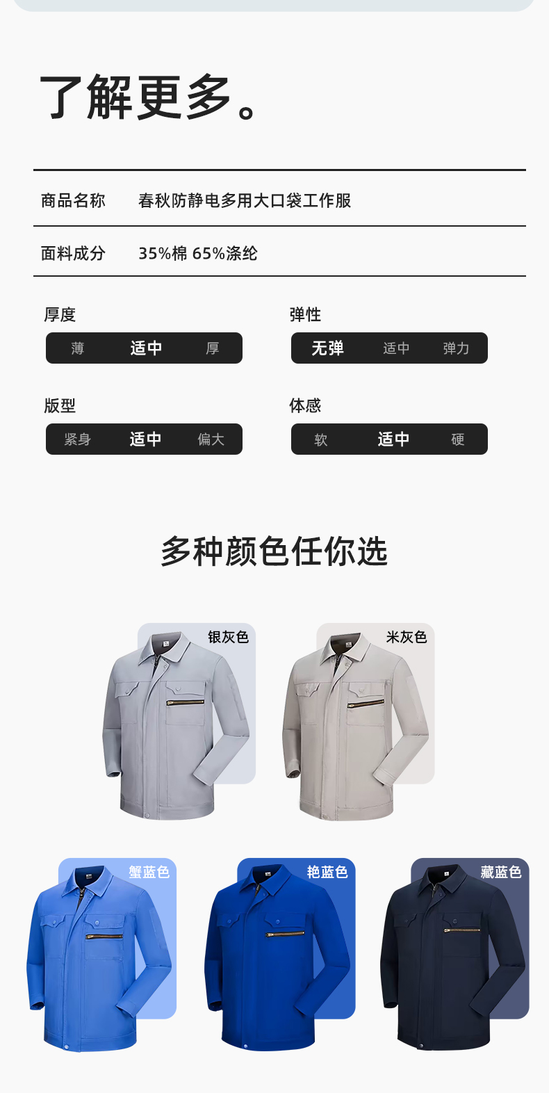JC-060 春秋防靜電勞保工作服套裝男反光條電子化工廠服車間電工服工作服定制(圖10)