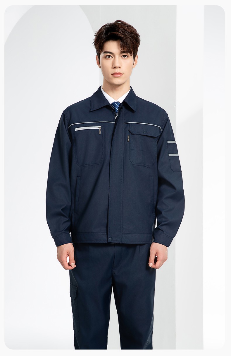 JC-163 春秋季工作服套裝男防靜電長袖外套工地加油站工裝上衣勞保服定制(圖13)