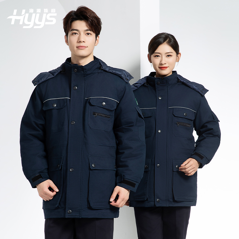 QMMF8868 冬季工作服棉衣定制中長(zhǎng)加絨加厚防寒保暖海油工程汽修廠勞保服