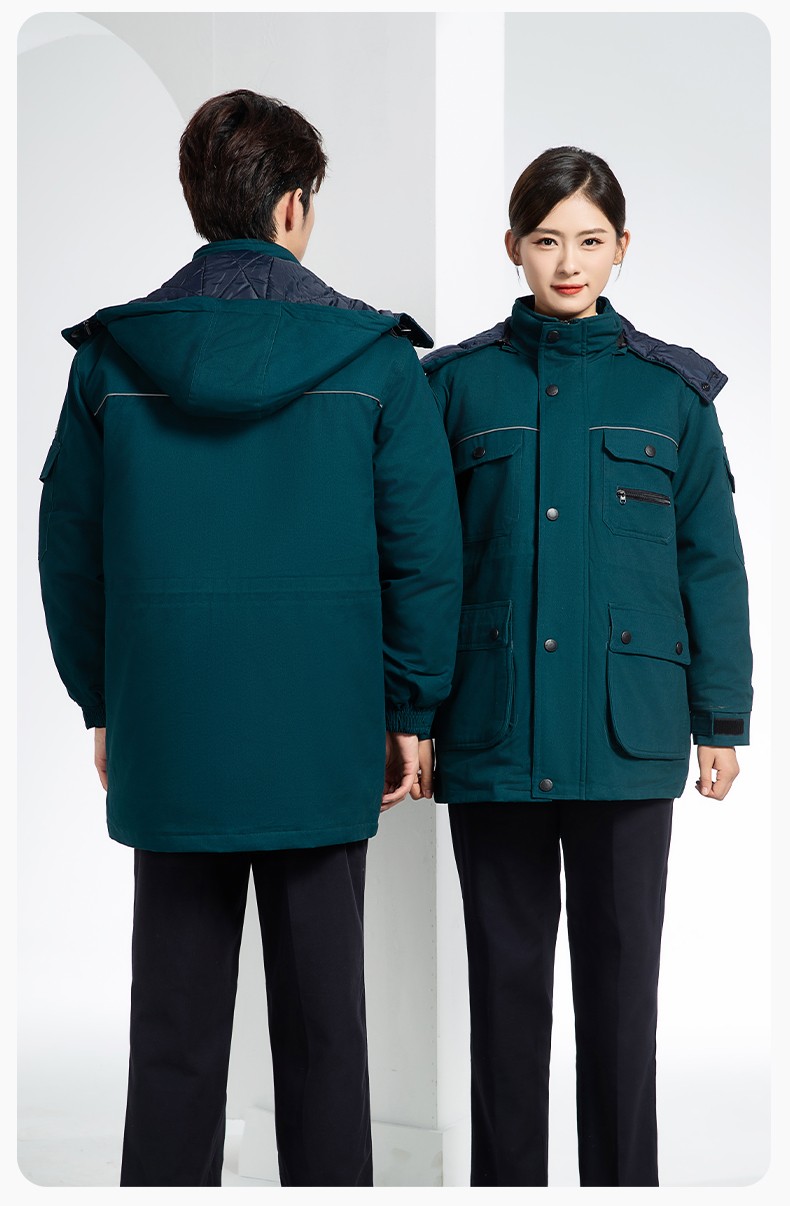 QMMF8868 冬季工作服棉衣定制中長加絨加厚防寒保暖海油工程汽修廠勞保服(圖18)