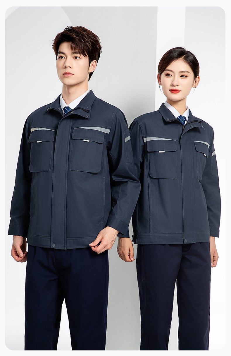 JC-H1810 春秋長袖工作服男反光條純色電焊耐磨工裝套裝工廠車間汽修勞保服(圖16)