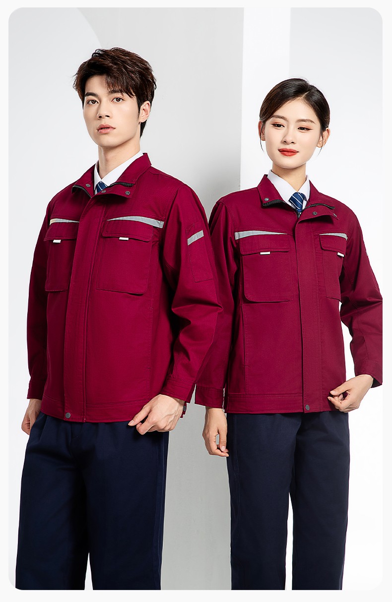 JC-H1810 春秋長袖工作服男反光條純色電焊耐磨工裝套裝工廠車間汽修勞保服(圖18)