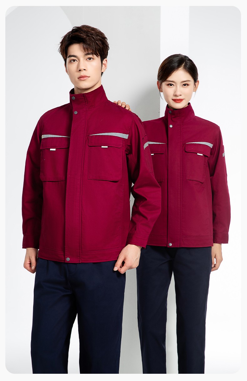 JC-H1810 春秋長袖工作服男反光條純色電焊耐磨工裝套裝工廠車間汽修勞保服(圖17)