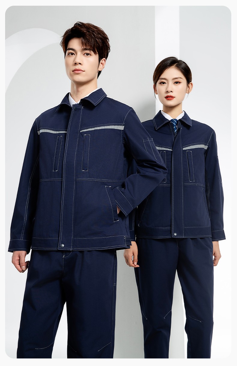 JC-3D05 春秋防撕裂長袖工作服套裝長袖反光條電焊男加厚耐拉勞保服定制(圖14)