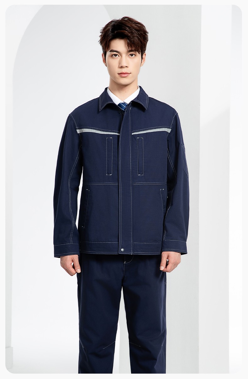 JC-3D05 春秋防撕裂長袖工作服套裝長袖反光條電焊男加厚耐拉勞保服定制(圖15)