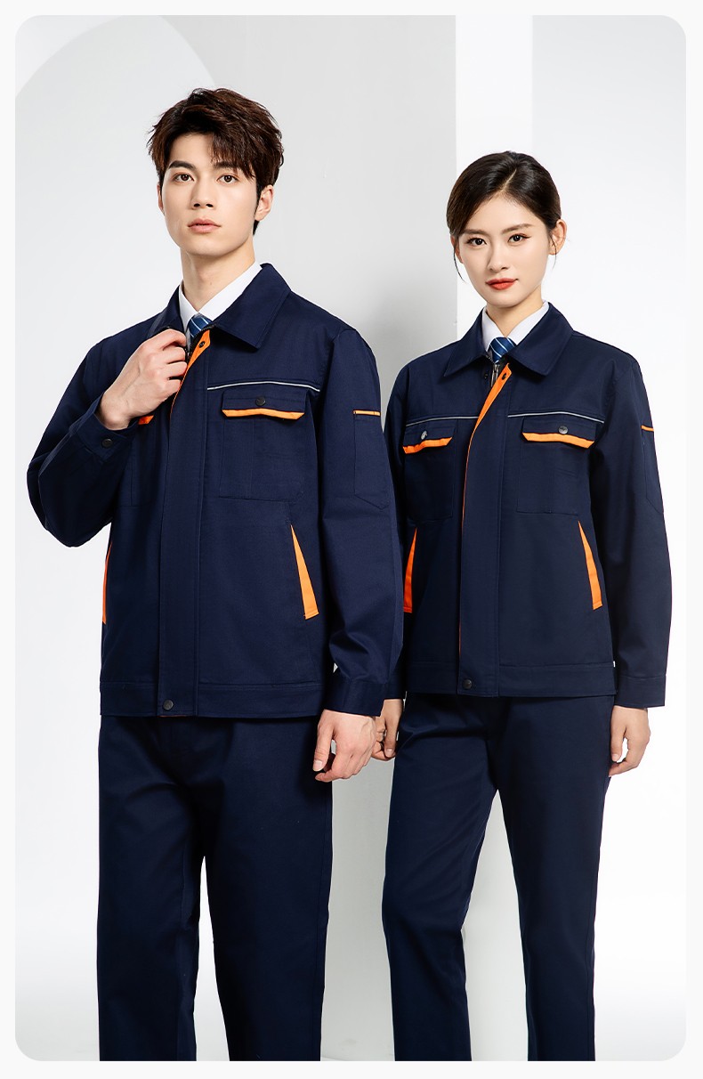 JC-102 春秋工作服套裝印字定制CVC長(zhǎng)袖上衣耐磨汽修工廠車(chē)間工裝勞保服(圖12)