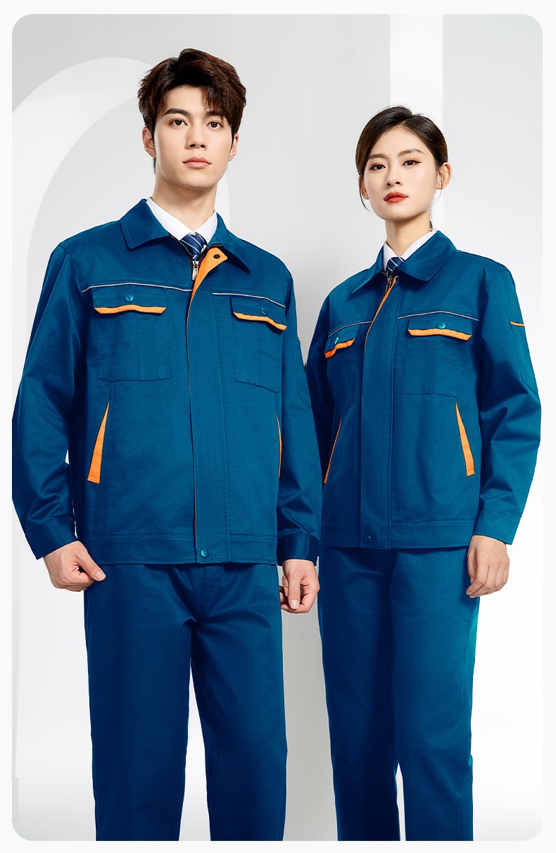 JC-102 春秋工作服套裝印字定制CVC長(zhǎng)袖上衣耐磨汽修工廠車(chē)間工裝勞保服(圖19)