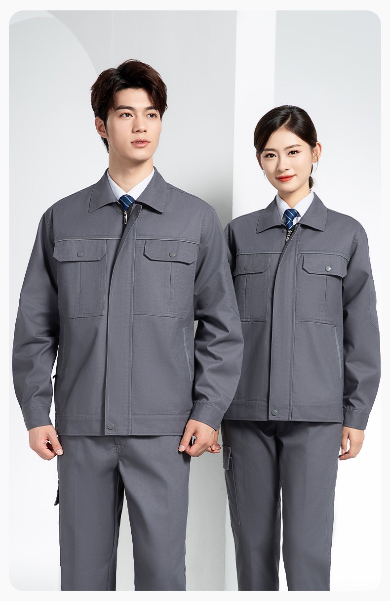 YM-230 春秋雙層工作服工裝男套裝加厚純色拉鏈款工廠工人定制夾克勞保服(圖20)