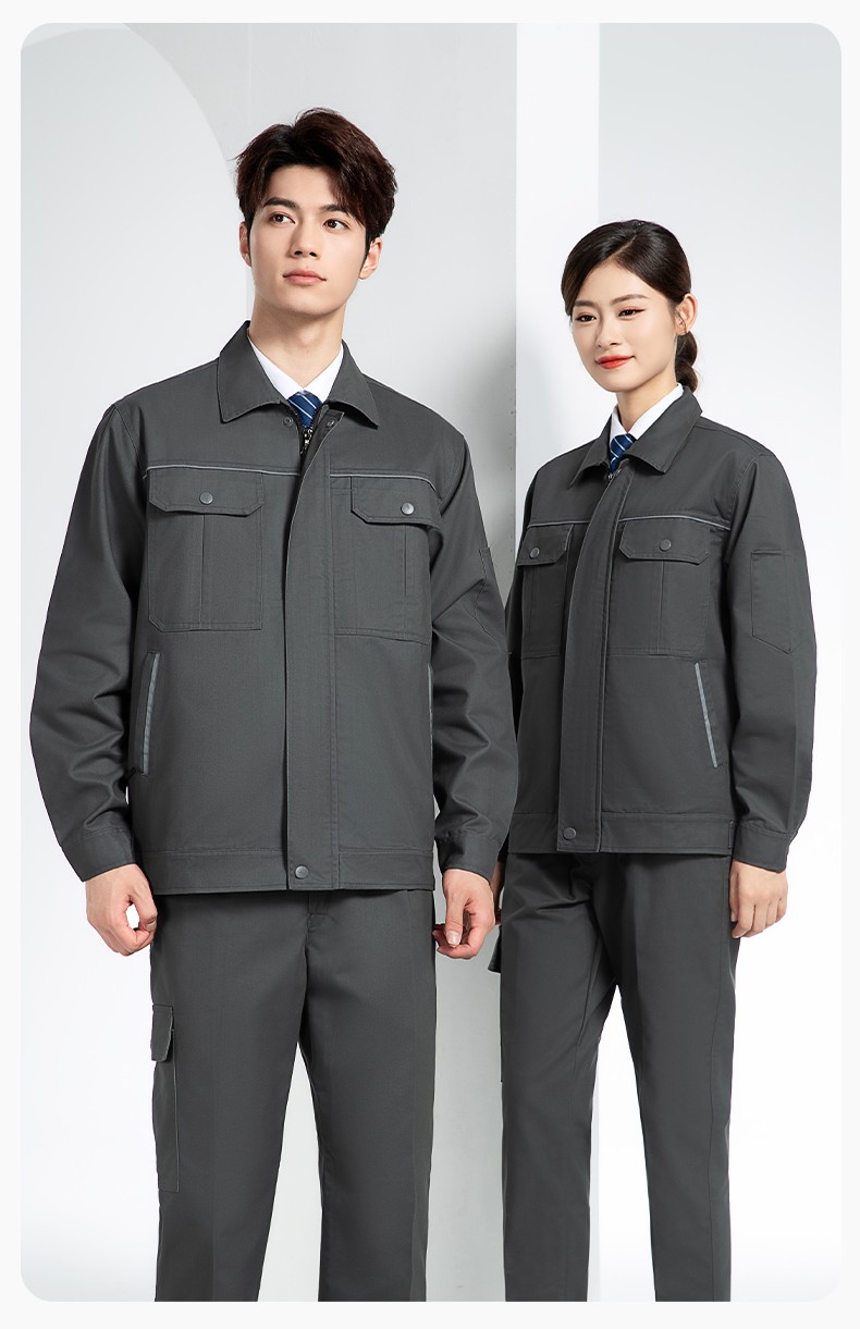 YM-230 春秋雙層工作服工裝男套裝加厚純色拉鏈款工廠工人定制夾克勞保服(圖19)