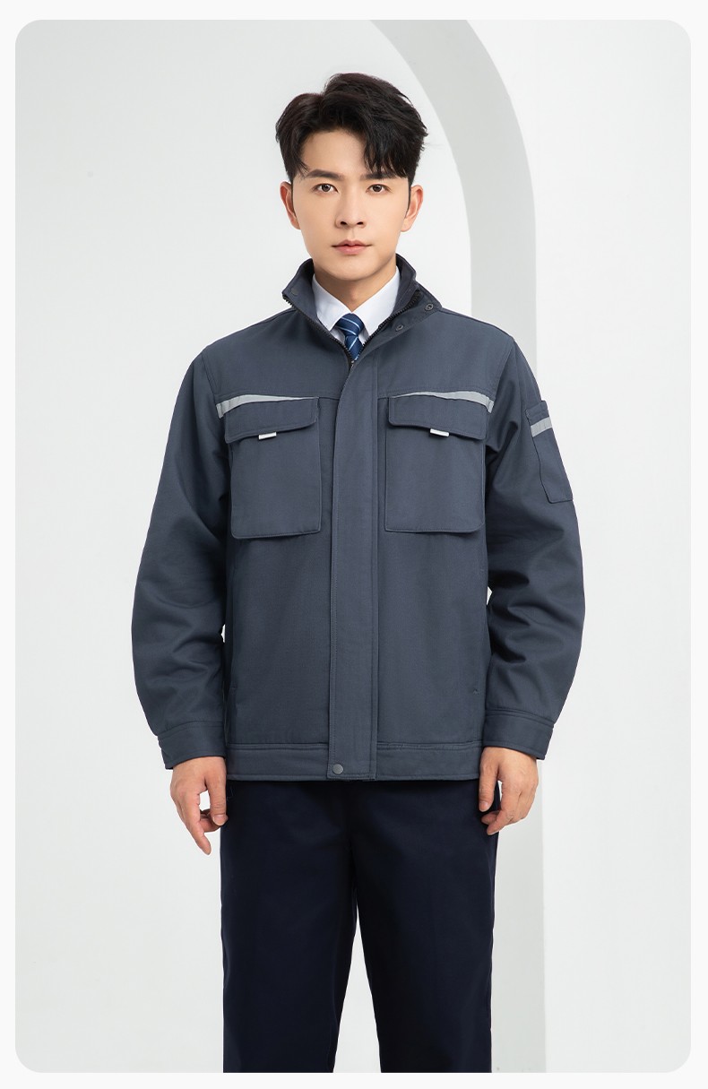 LJ-5810 冬季加絨工作服男拼色一體式反光條工裝加油站汽車(chē)4s店工裝定制(圖13)