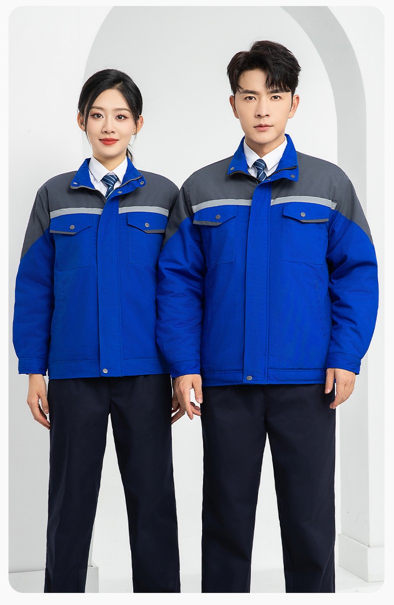LJ-5811 冬季一體式棉衣工作服男拼色保暖工裝加油站維修廠車間勞保服定制(圖15)