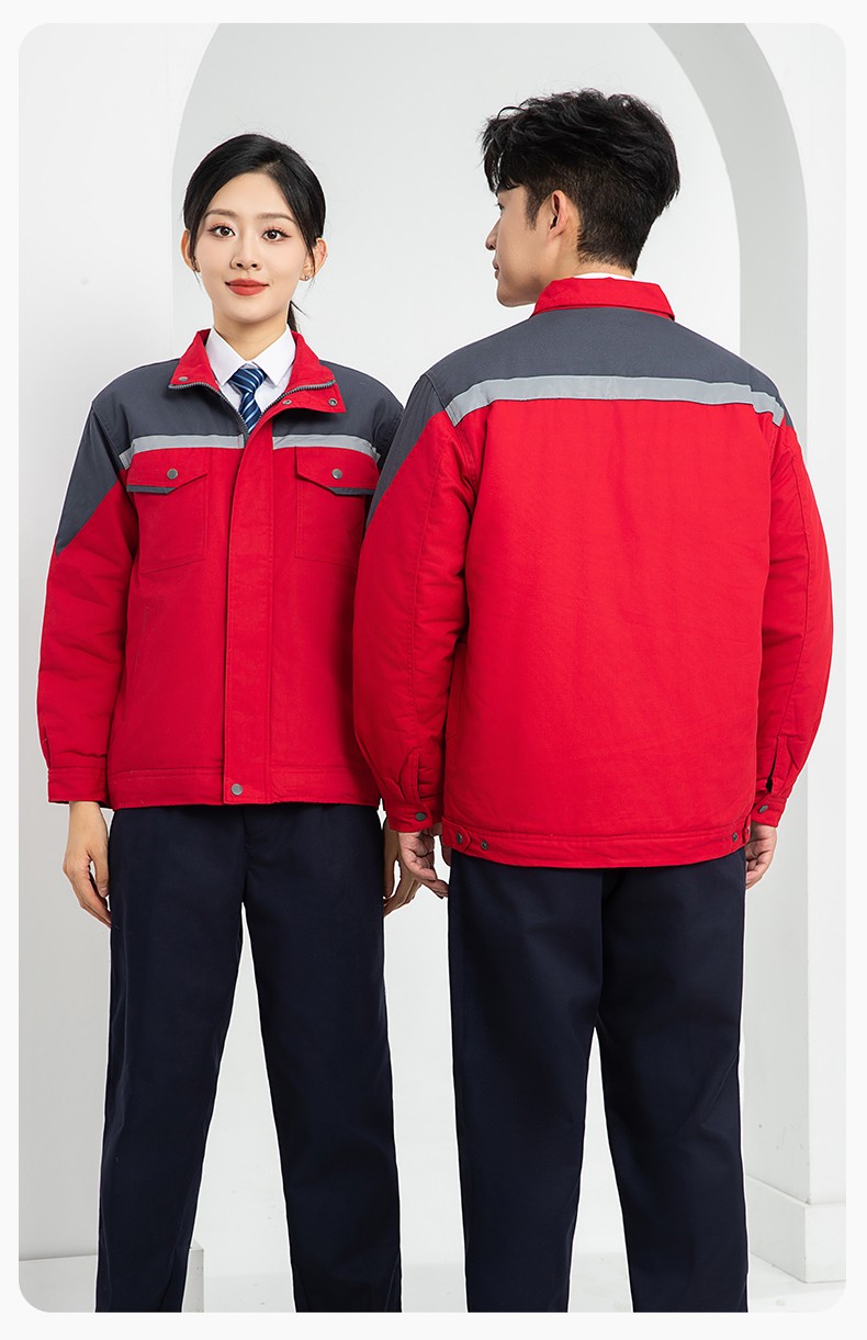 LJ-5811 冬季一體式棉衣工作服男拼色保暖工裝加油站維修廠車間勞保服定制(圖18)