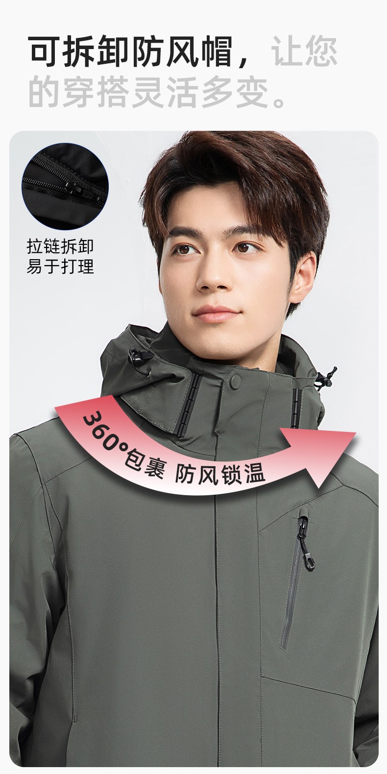 RH-60965 冬季羽絨工作服沖鋒衣三合一棉衣男加厚保暖汽車維修廠勞保服定制(圖5)